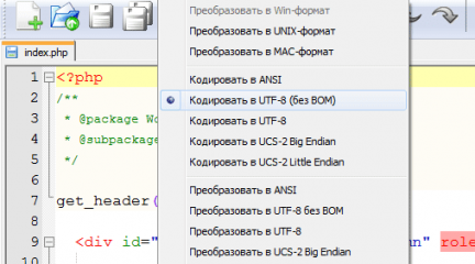 WordPress и кодировка файлов UTF-8 без BOM